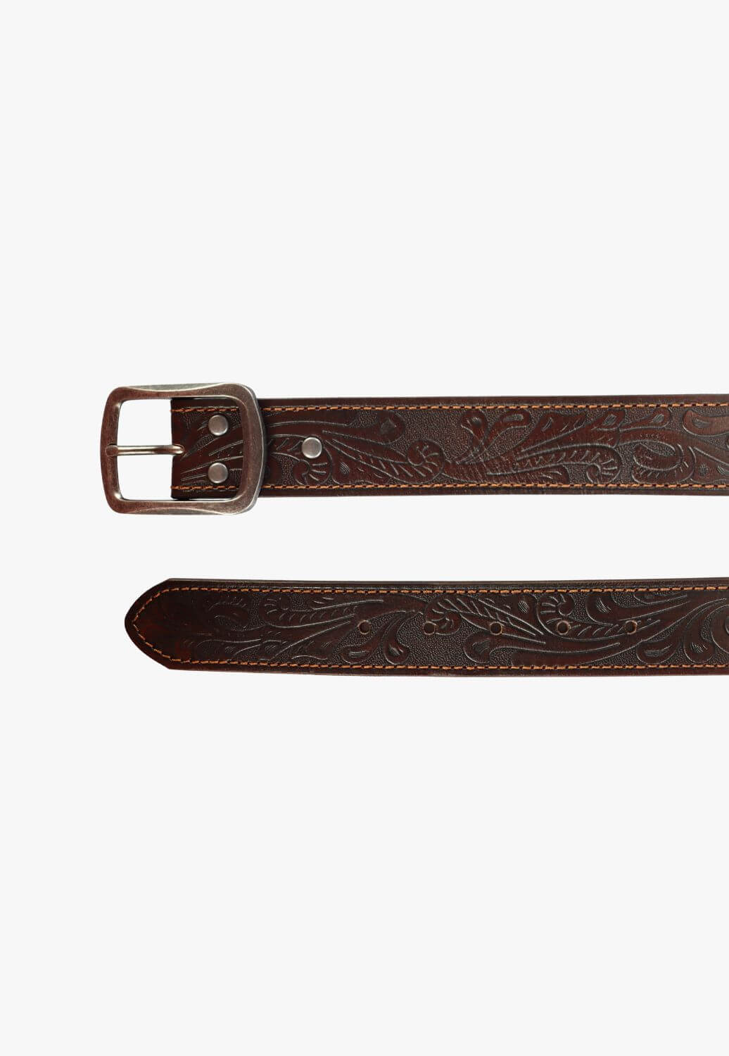 Pilbara Western Oval Buckle Tooled Leather Belt