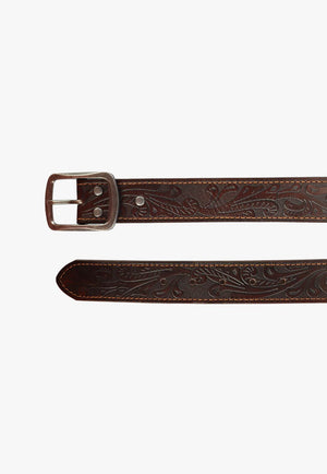 Pilbara Western Oval Buckle Tooled Leather Belt