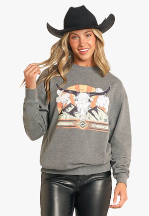 Rock and Roll Womens Longhorn Oversized Sweatshirt