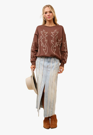 Blue B Womens Western Boots Stitch Embroidered Pullover Sweatshirt