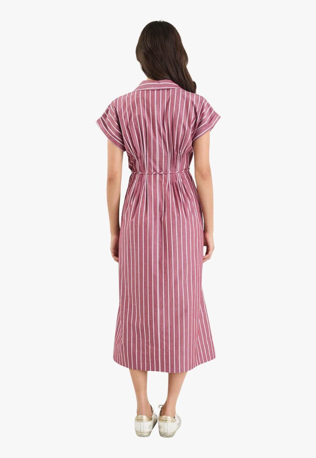 Stories be Told Carriage Stripe Pintuck Midi Shirt Dress