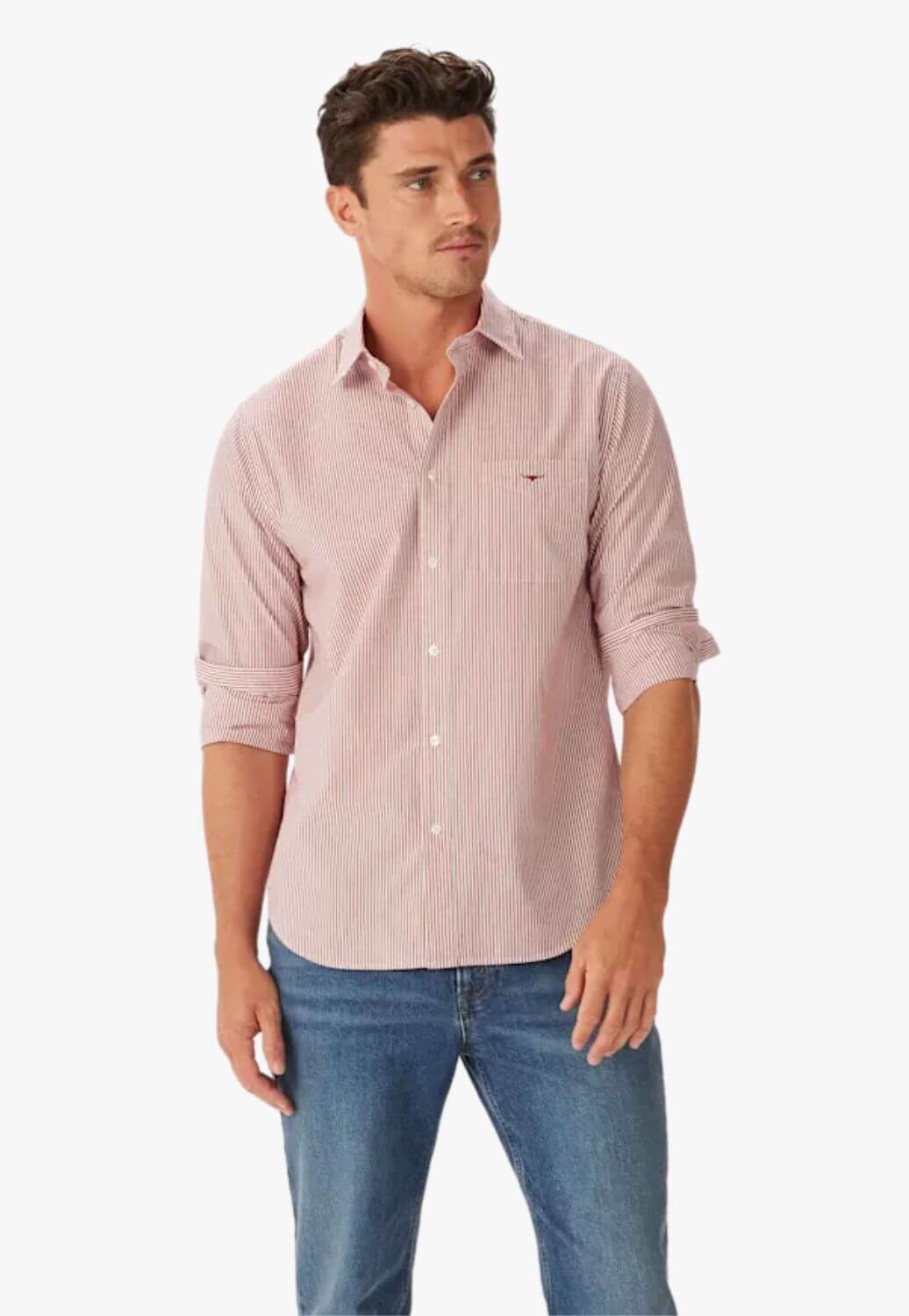 R.M. Williams Mens Regular Poplin Stripe Shirt