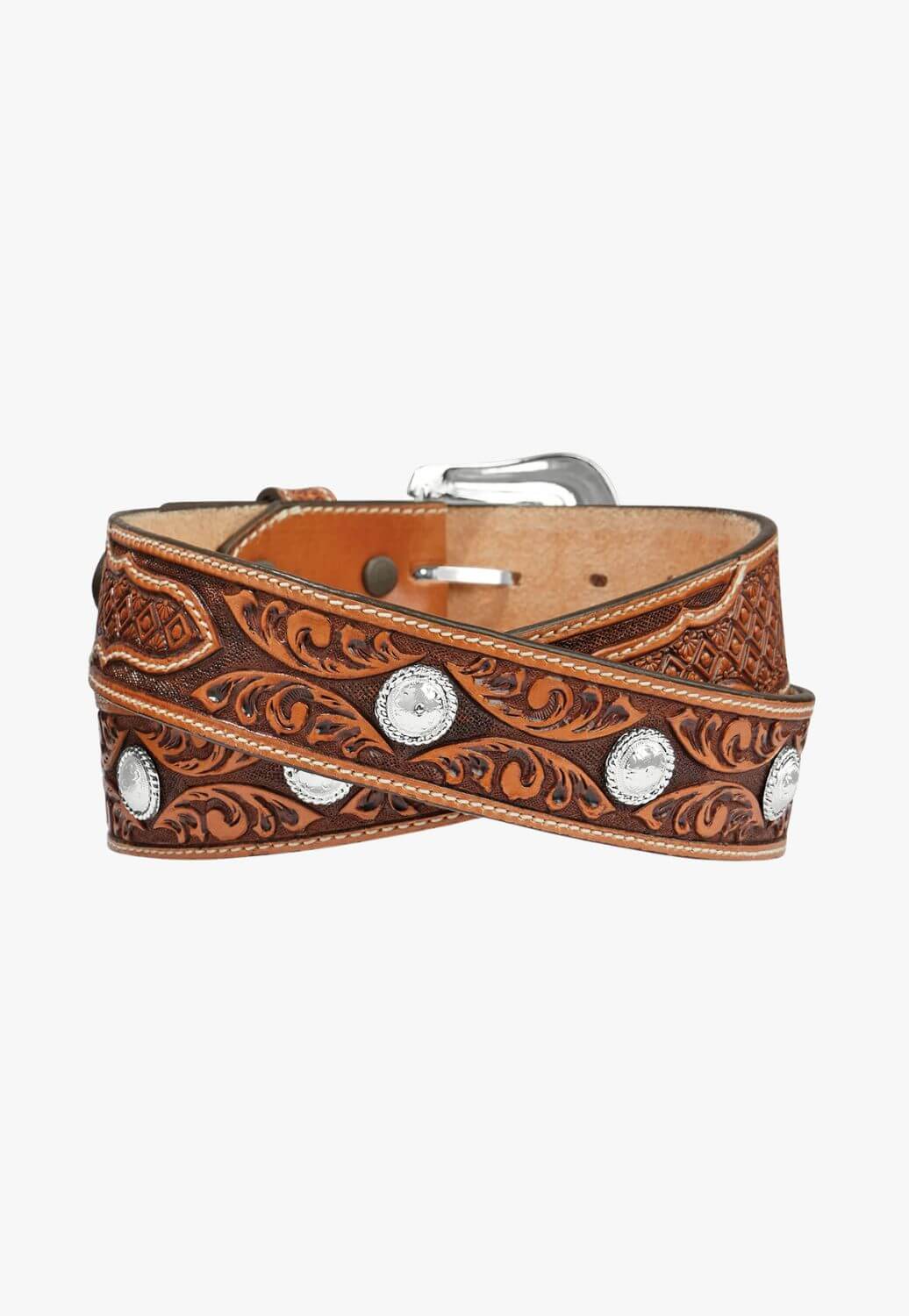 Tony Lama Mens Tooled Silver Valley Belt
