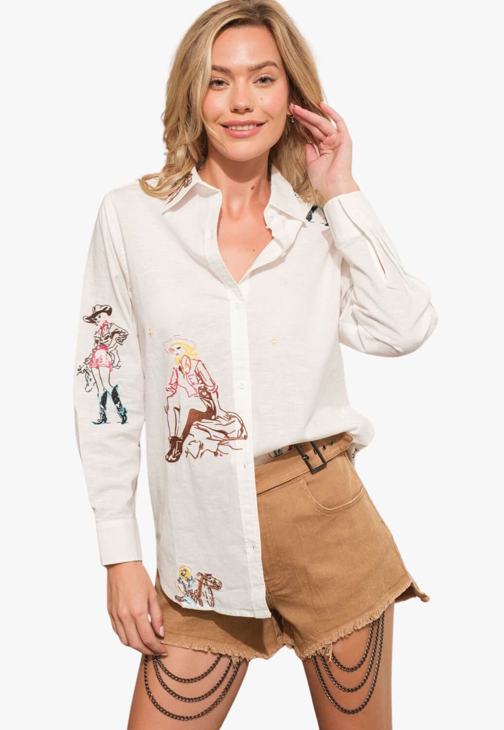 Blue B Womens Embroidered Western Cowgirl Motif Shirt