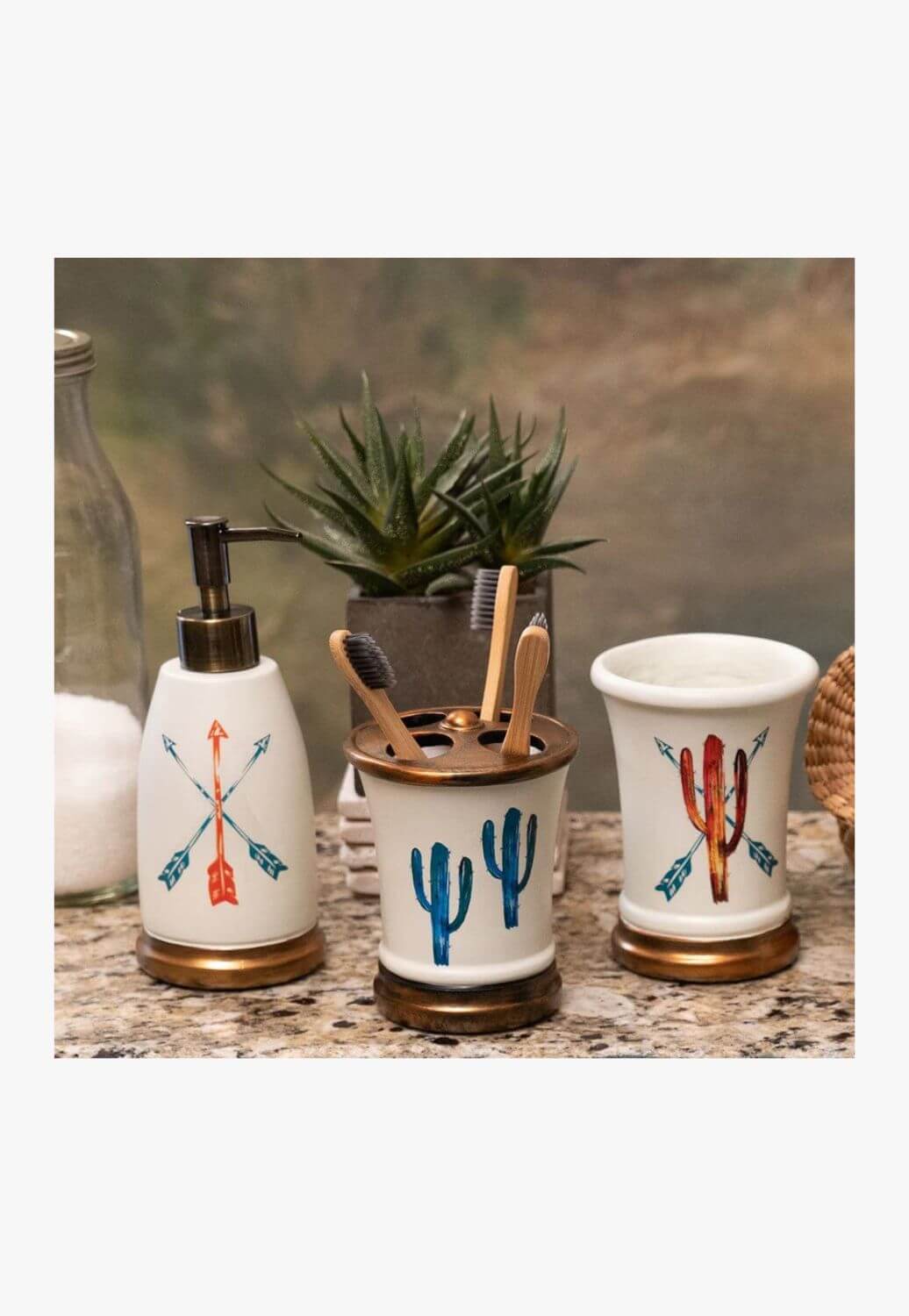 Cactus Ceramic Countertop Bathroom Set