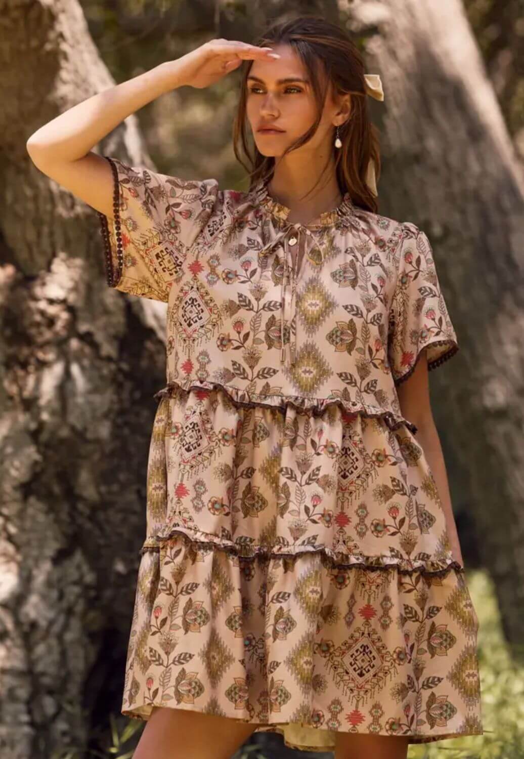 Aztec Tired Mini Baby Doll Dress