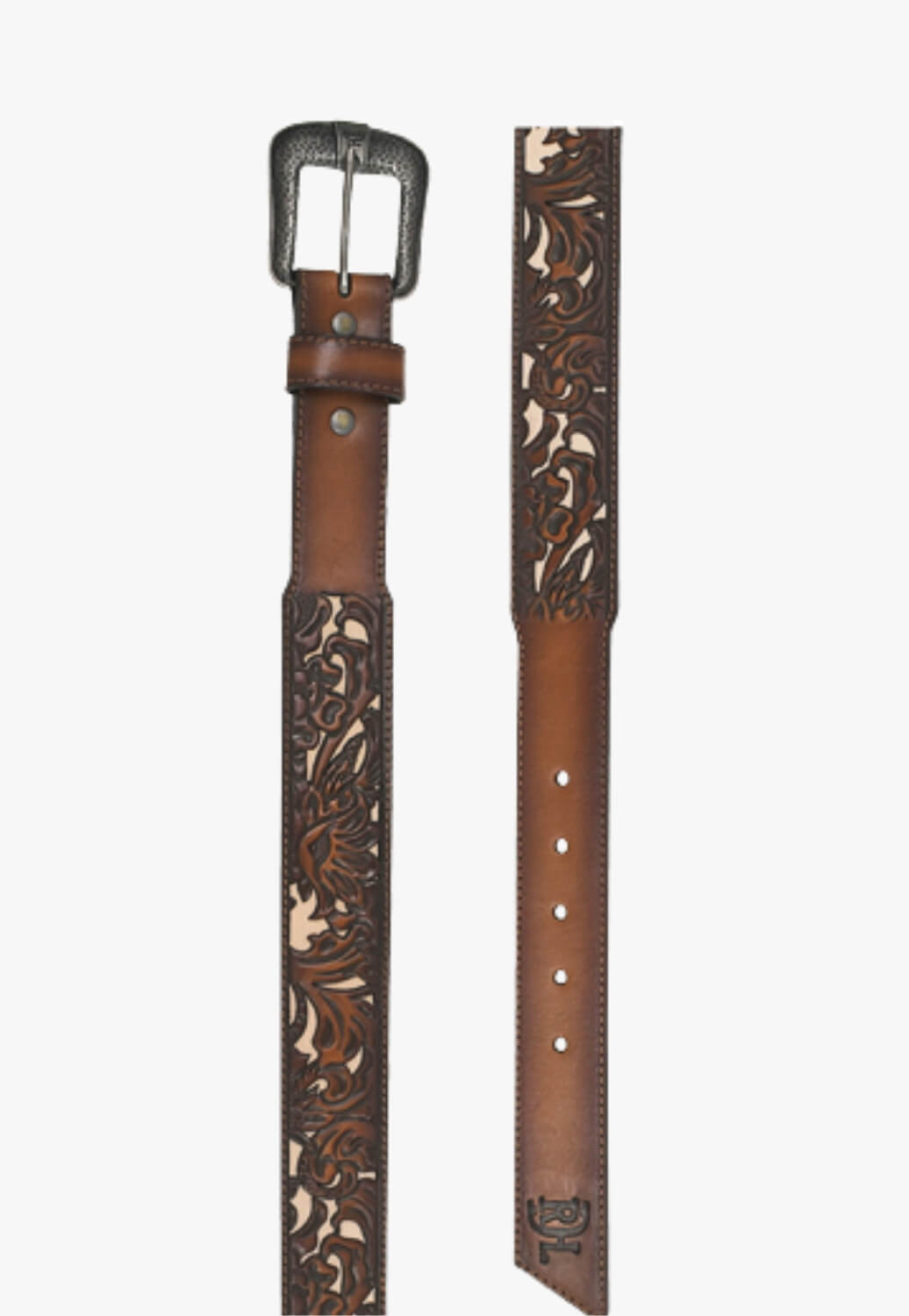 Red Dirt Hat Co Mens Tooled Ivory Underlay Belt