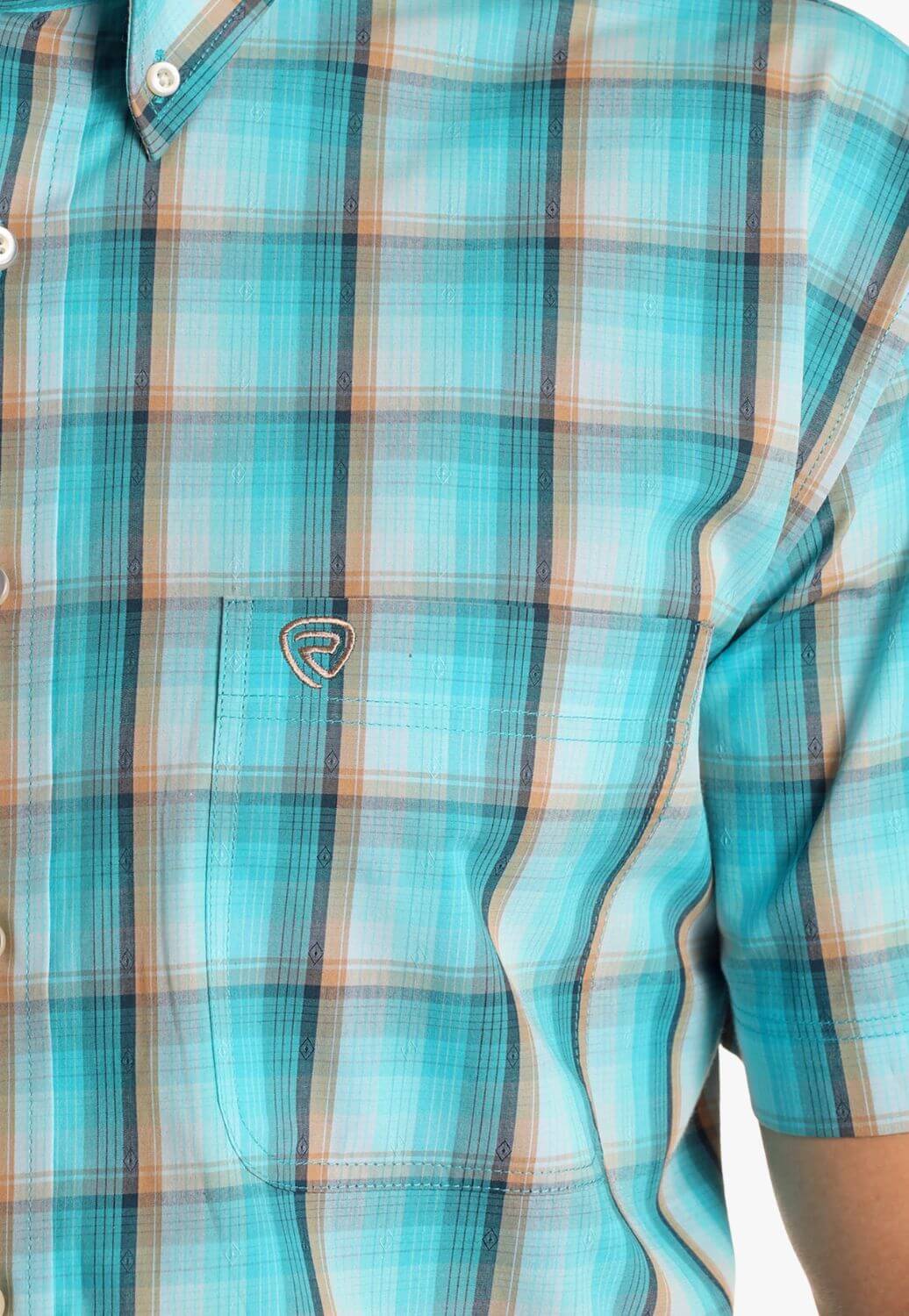 Rock and Roll Mens Dobby Plaid Short Sleeve Shirt