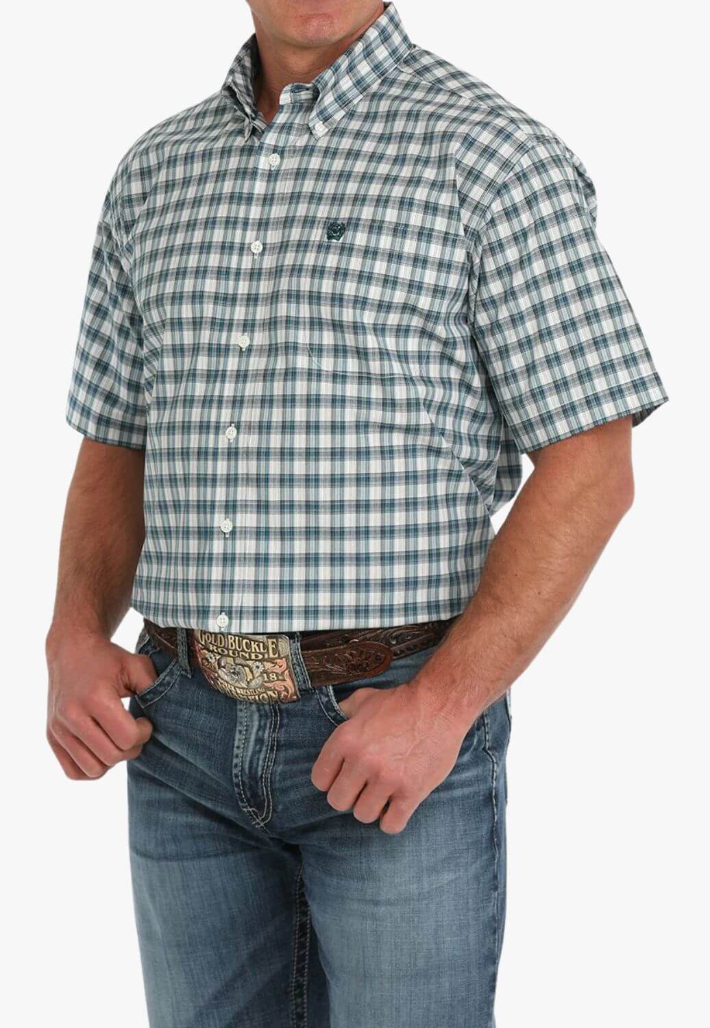 Cinch Mens Plaid Short Sleeve Shirt