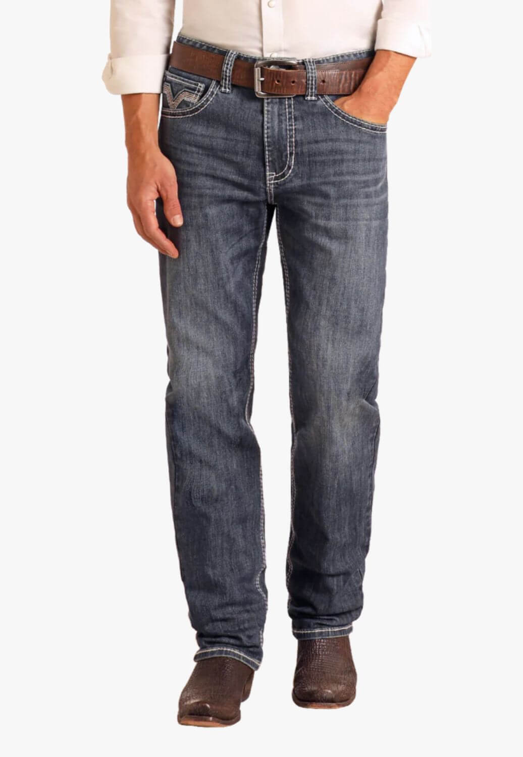 Rock and Roll Mens Rope Stitch HR Pistol Stack Jean