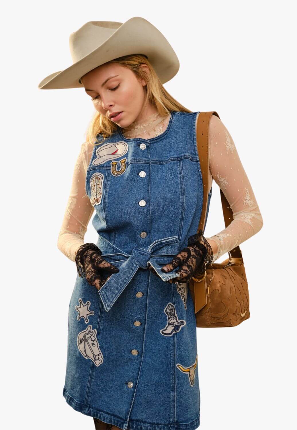 Blue B Womens Western Motif Patches Button Up Dress