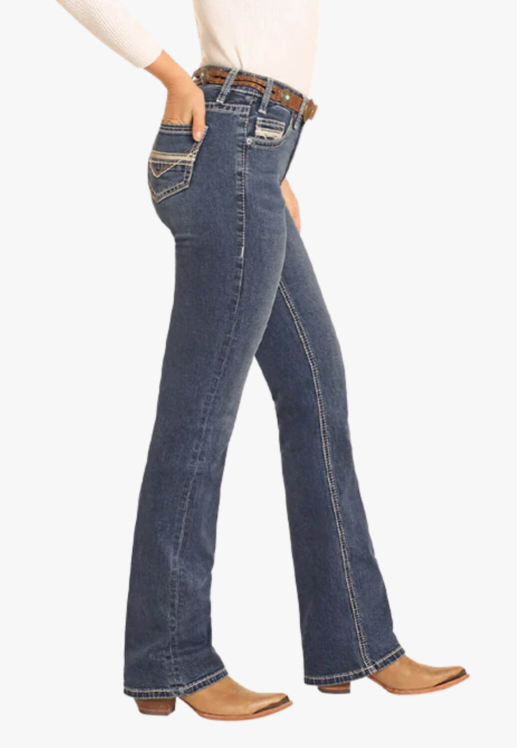 Rock and Roll Womens Pleather Embroidered Bootcut Jean