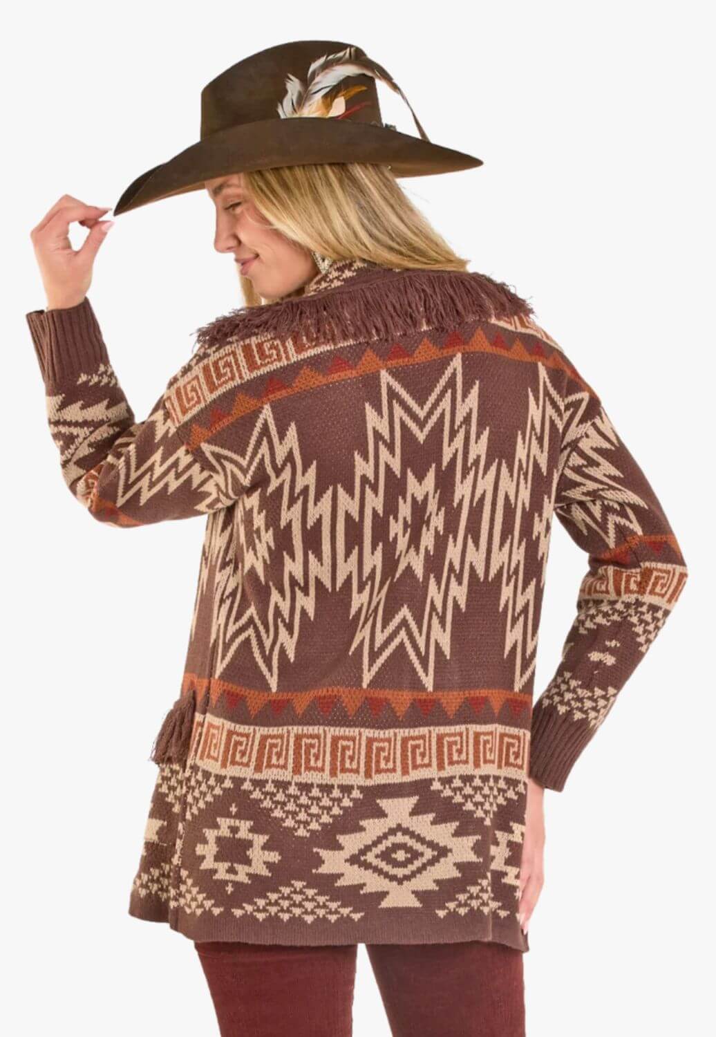 Rock & Roll Womens Aztec Fringe Cardigan