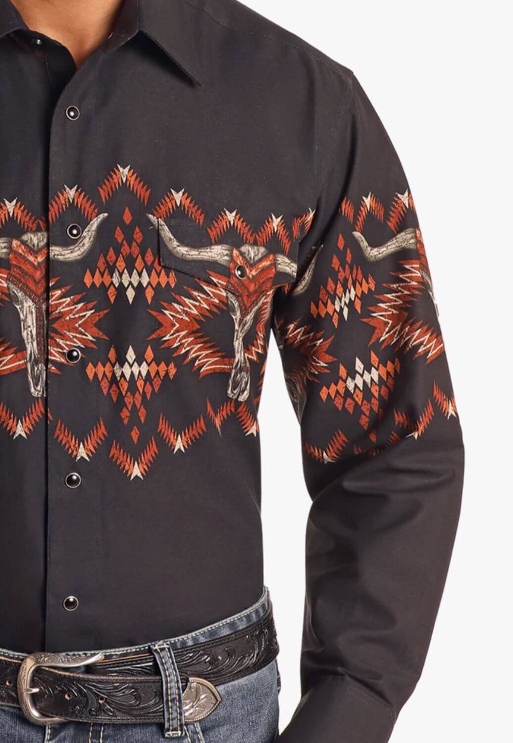 Panhandle Mens Skull Aztec Border Shirt- W. Titley & Co Panhandle Mens Skull Aztec Border Shirt- W. Titley & Co