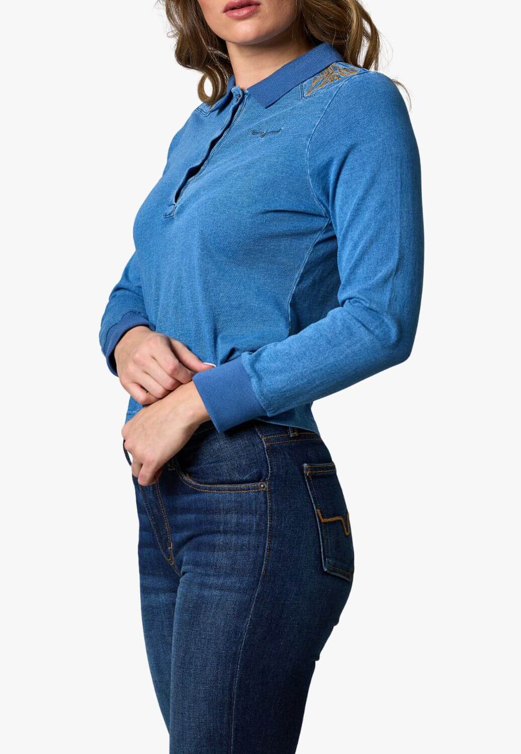 Kimes Ranch Womens Bluebell Long Sleeve Polo Shirt