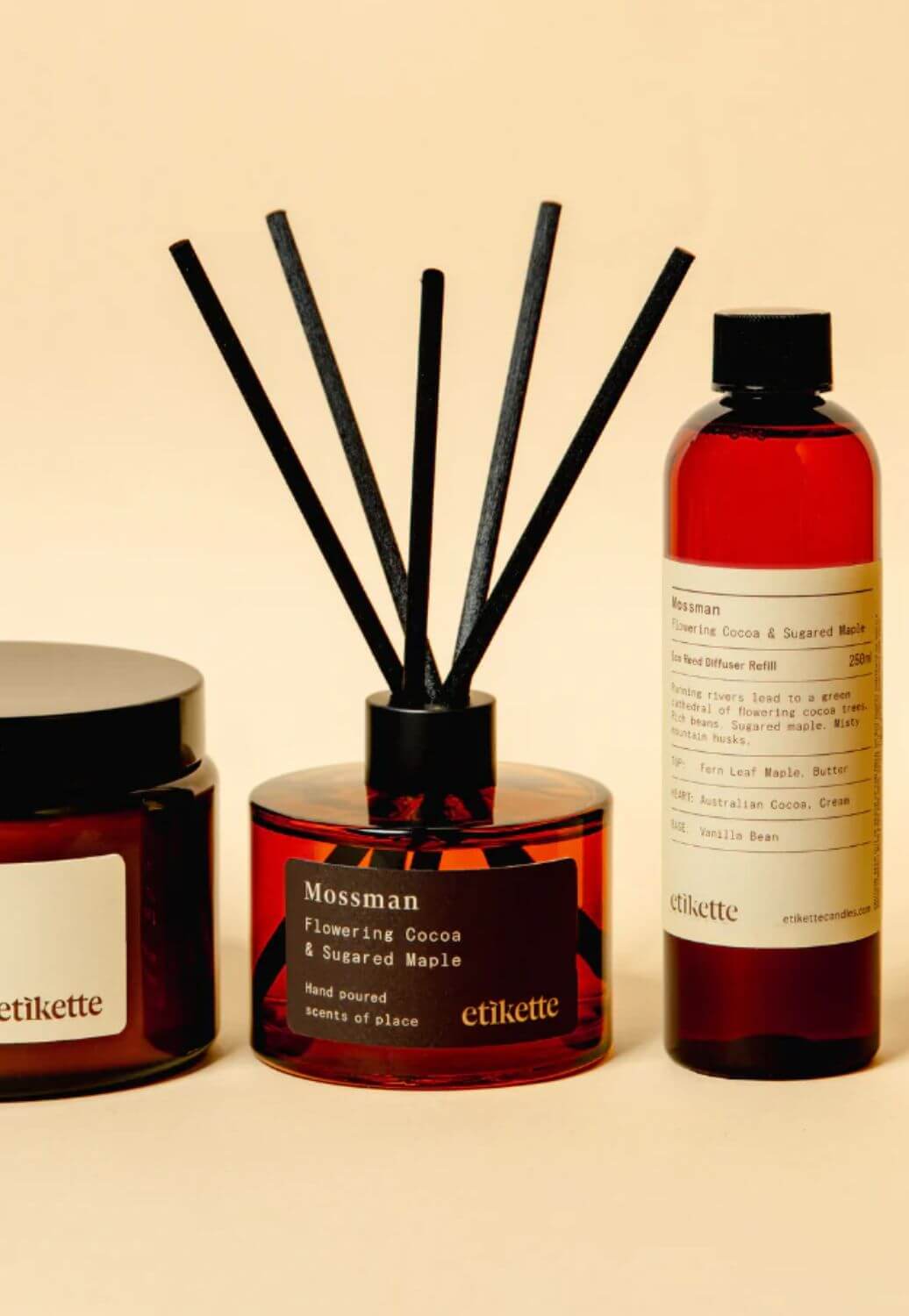 Etikette Mossman, Flowering Cocoa and Sugared Maple Eco Reed Diffuser