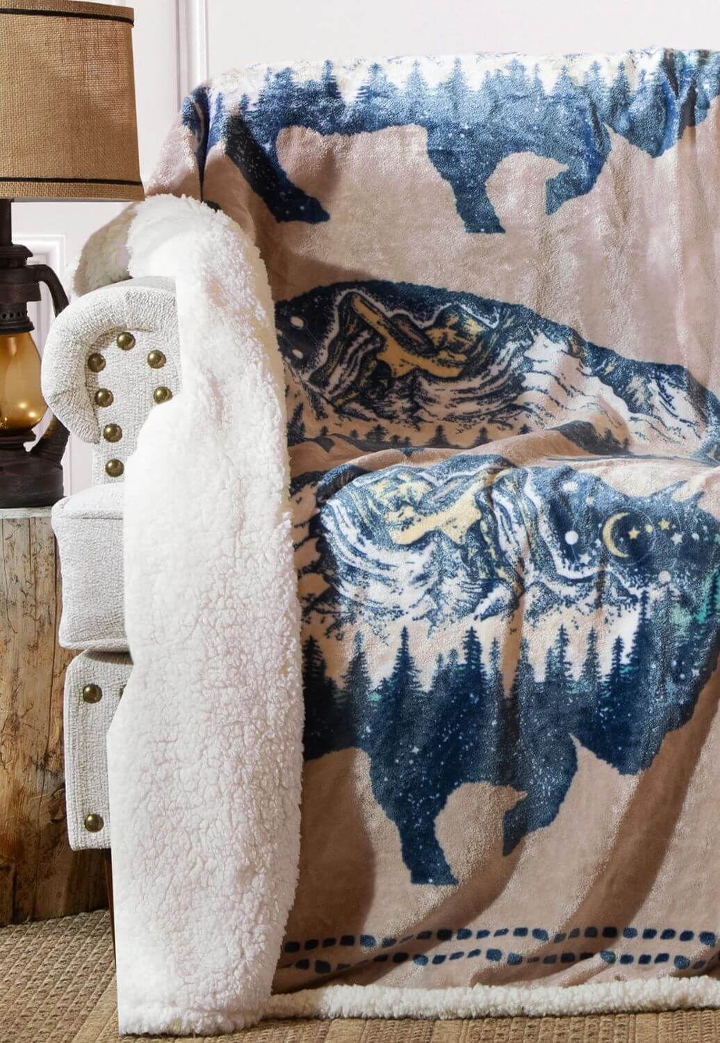 Carstens Three Buffalo Plush Sherpa Throw