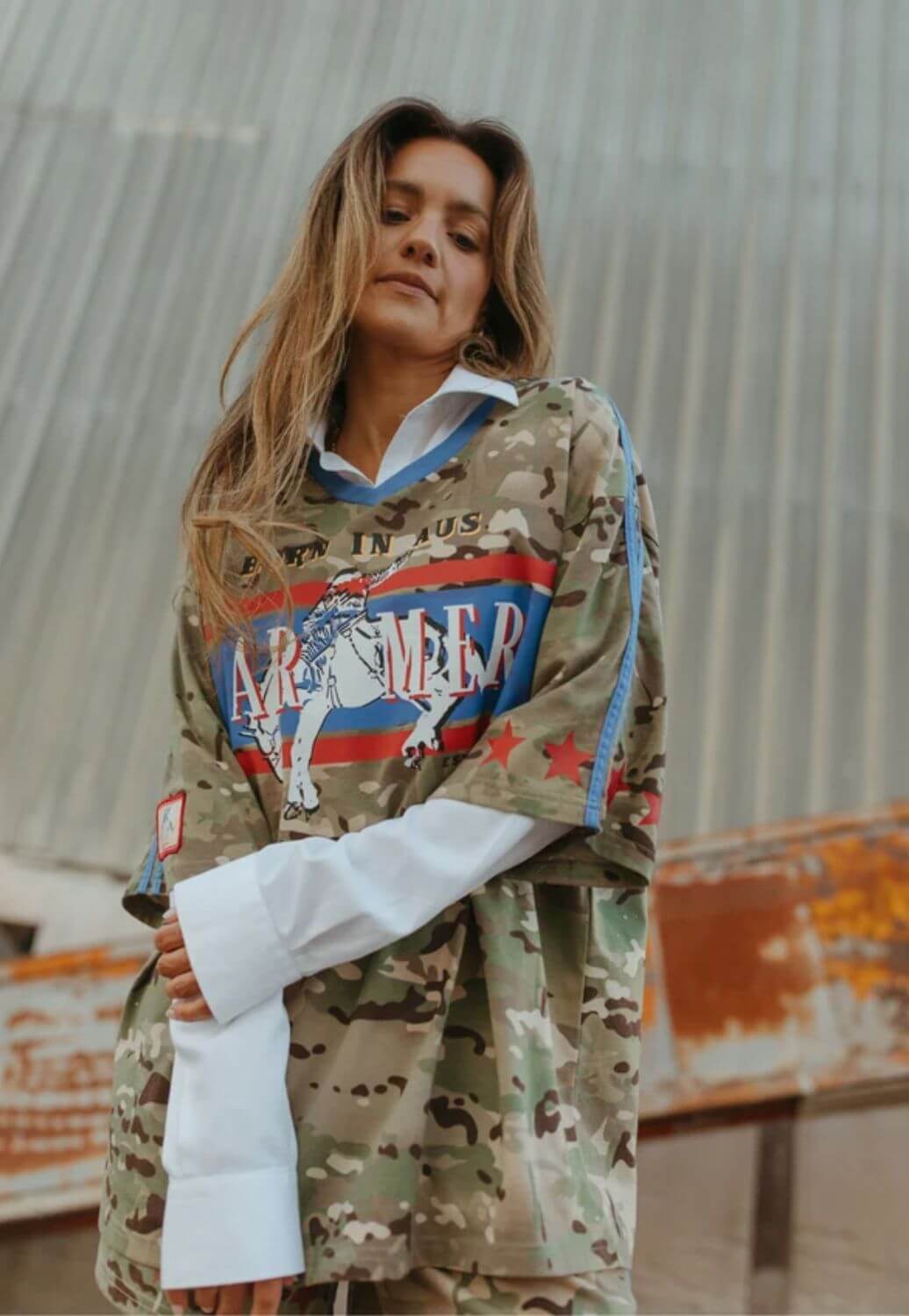 Whitney Spicer Womens Born in Aus Oversize T-Shirt Camouflage