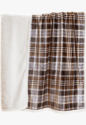Carstens Gray & Chestnut Plaid Plush Sherpa Throw