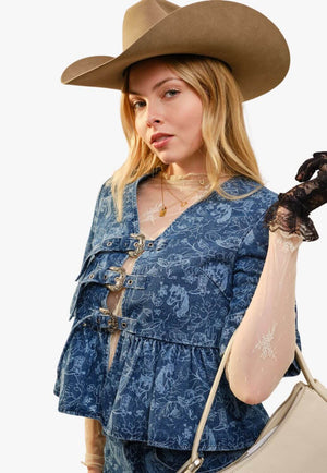 Womens Western Horse Print Top