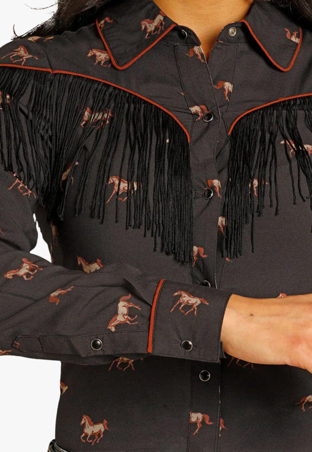 Rock & Roll Womens Horse Print Snap Shirt