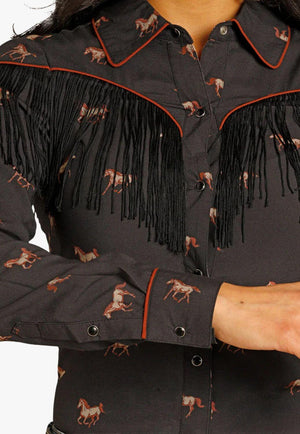 Rock & Roll Womens Horse Print Snap Shirt