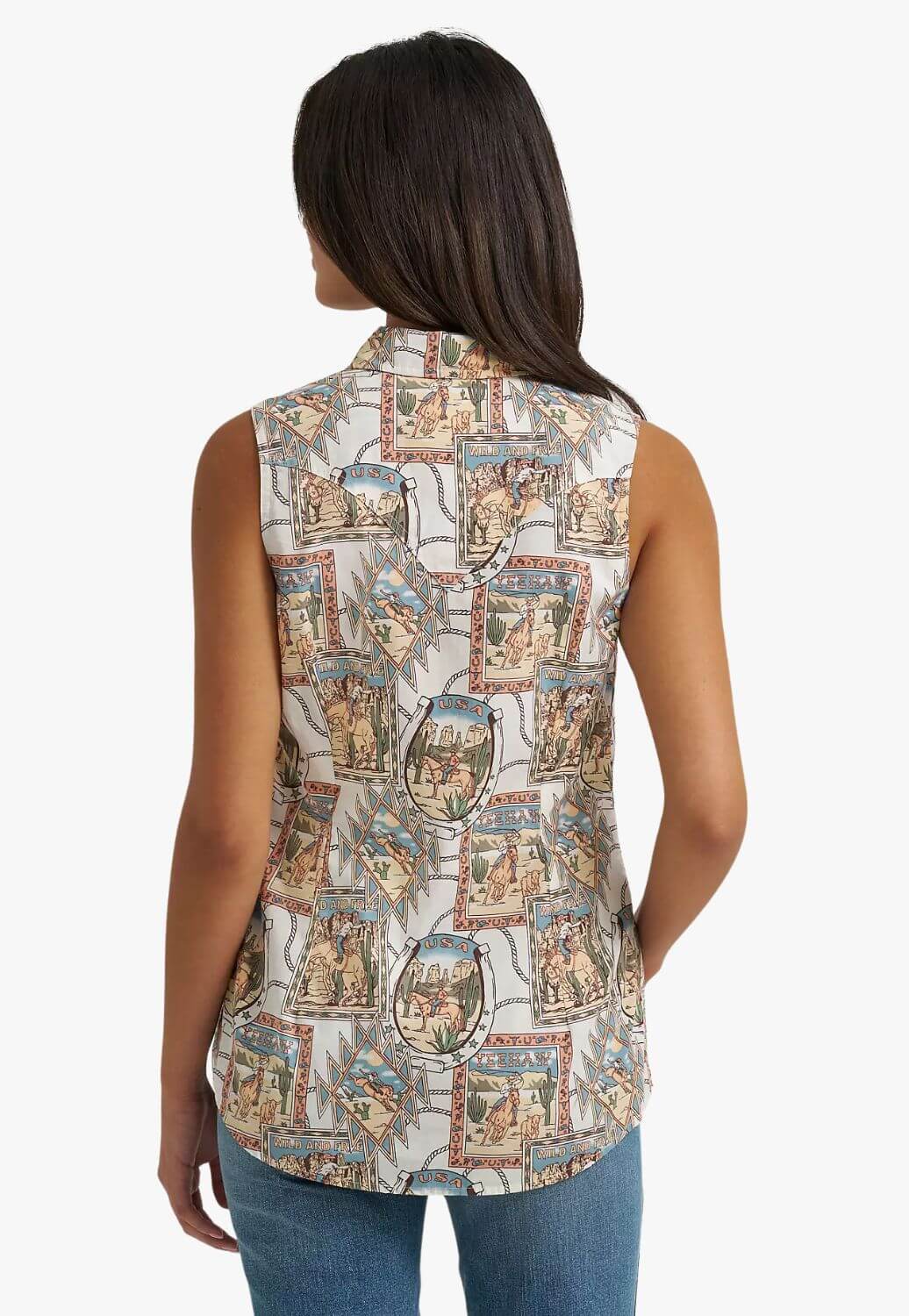 Wrangler Womens Sleeveless Western Snap Shirt