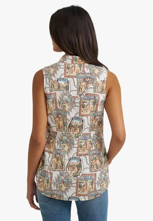 Wrangler Womens Sleeveless Western Snap Shirt