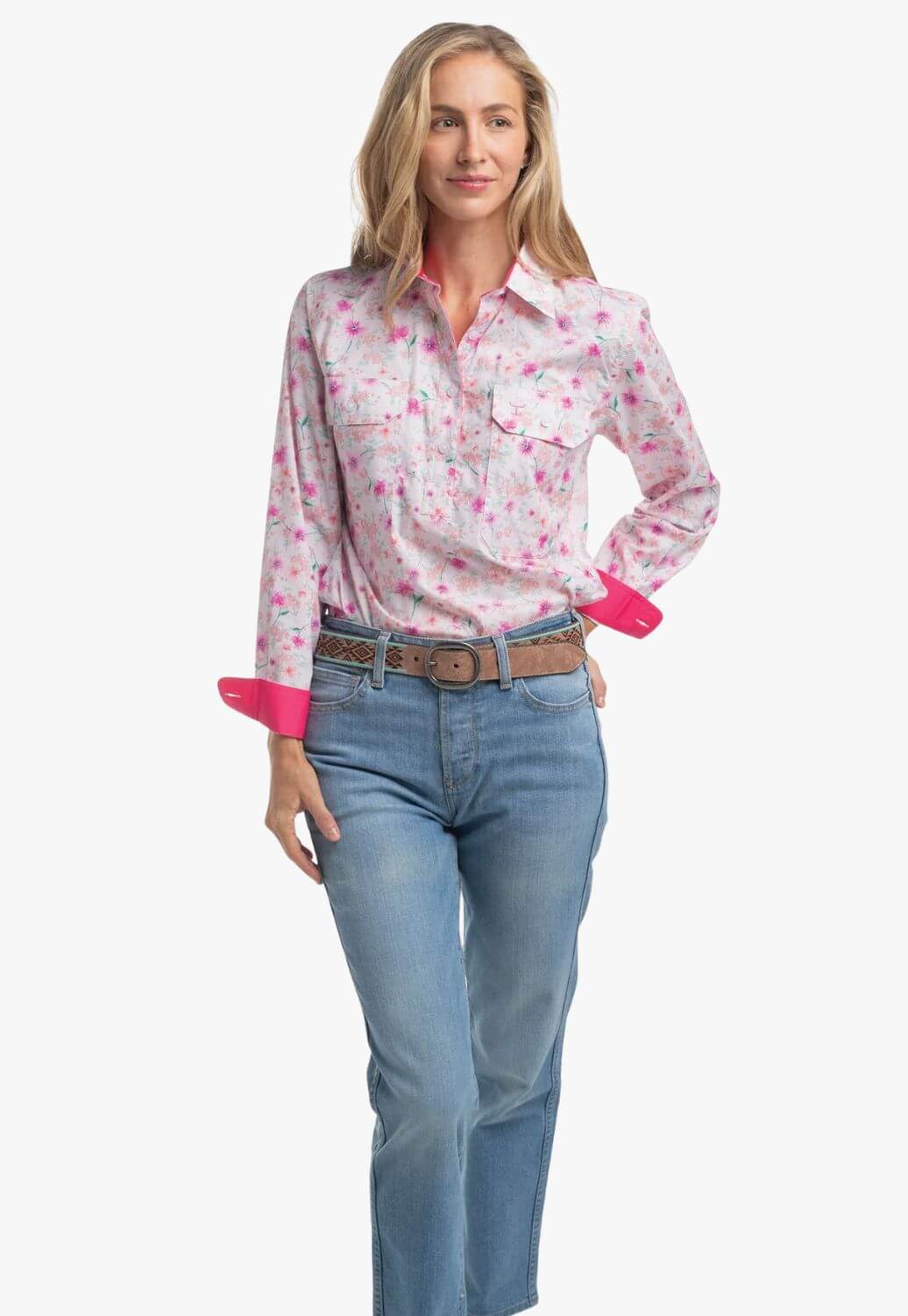 Just Country Womens Georgie Half Button Work Shirt