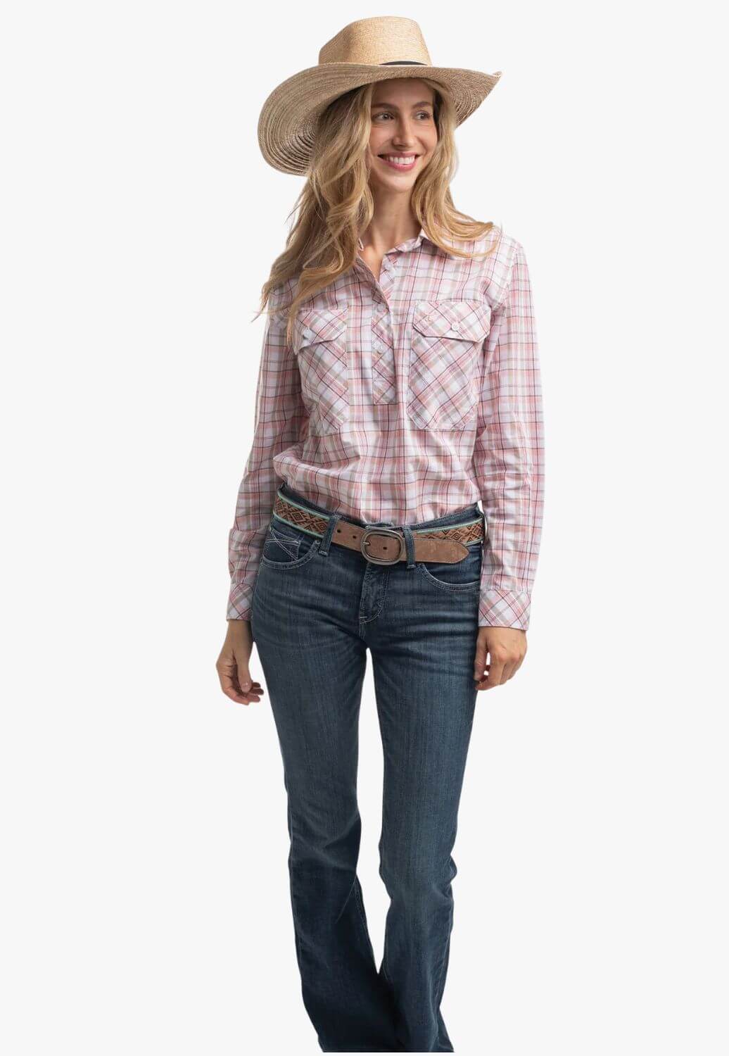 Just Country Womens Half Button Plaid Workshirt
