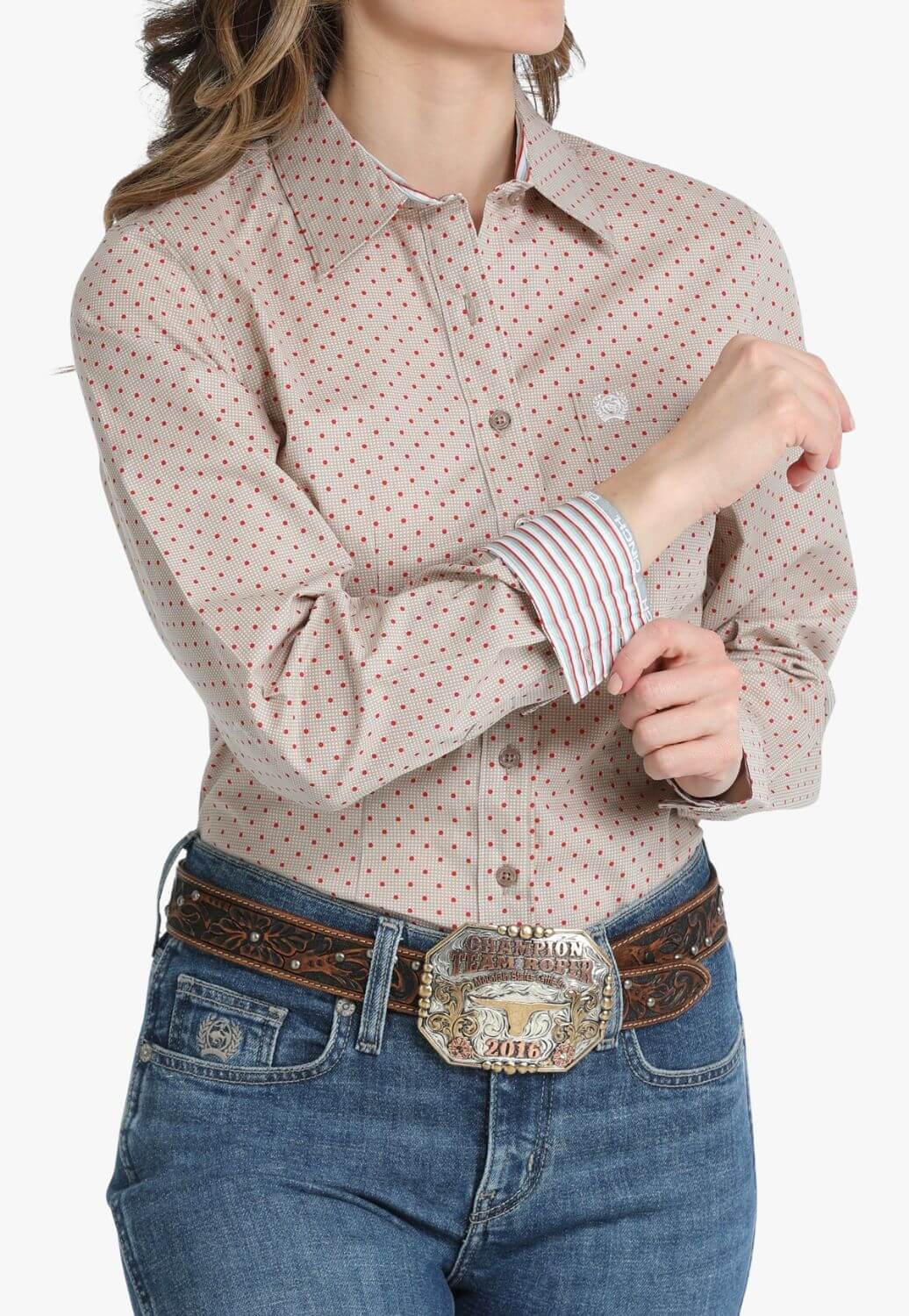 Cinch Womens Polka Dot Long Sleeve Shirt