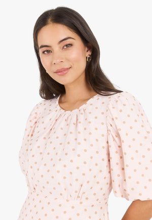 Stories Be Told Womens Eventual Polka Dot Mid Sleeve Top