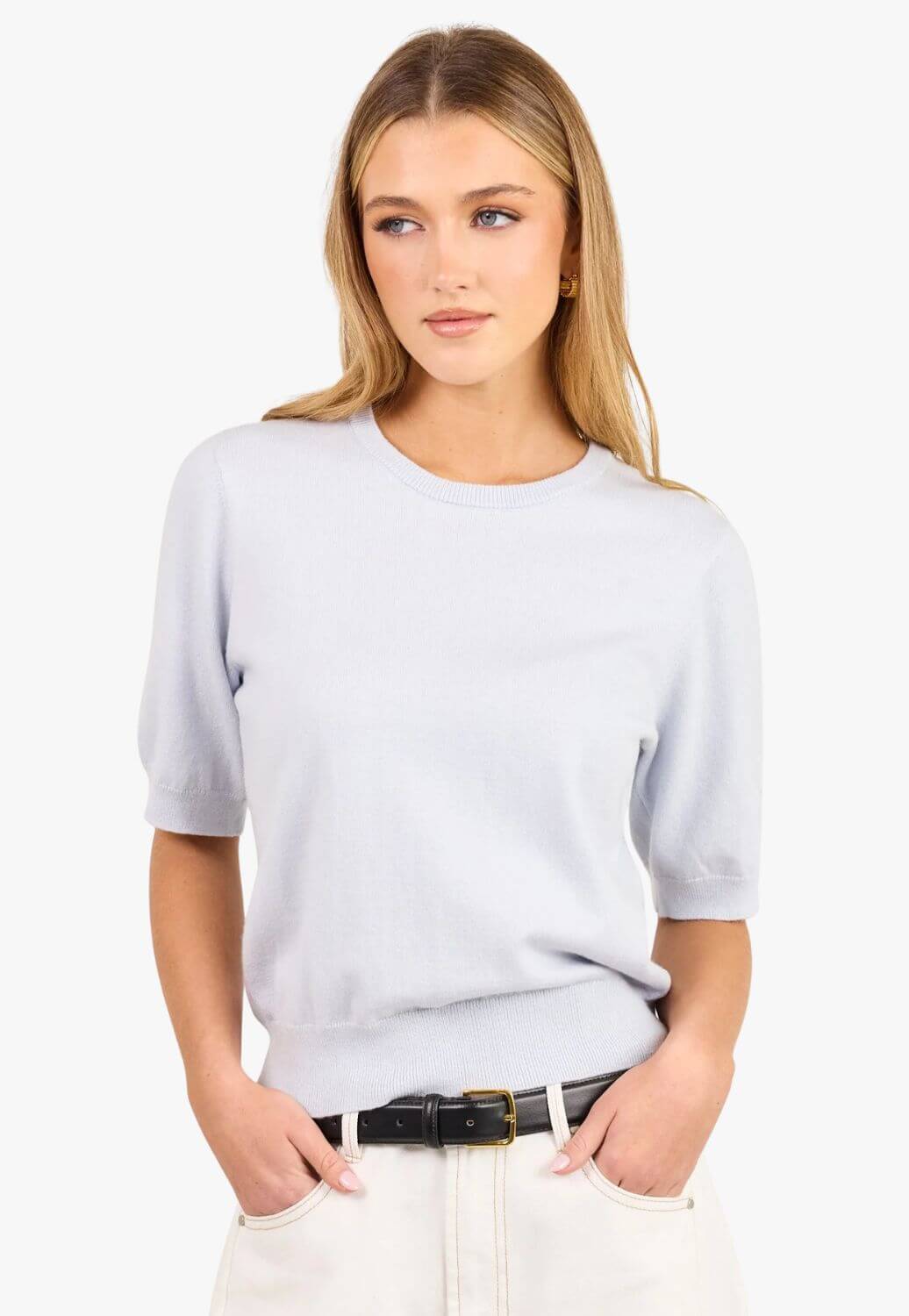 Stories Be Told Womens Cashmere Knit Tee Ice Blue 6