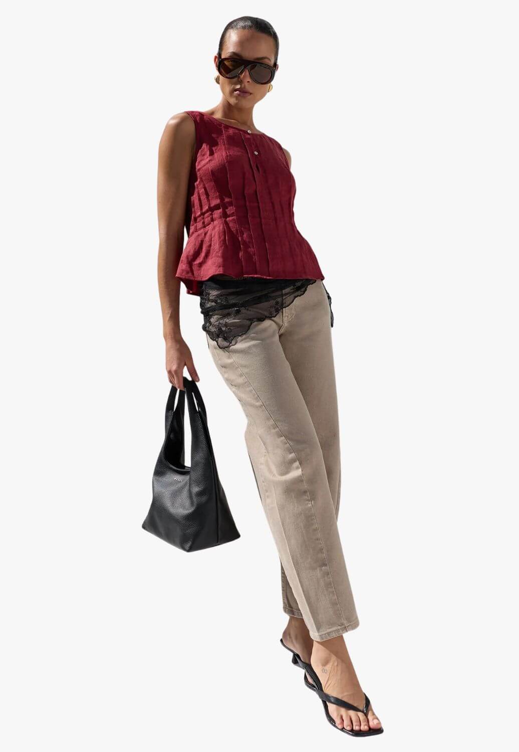 Stories Be Told Womens Linen Pintuck Top