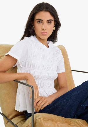 Stories Be Told Neat Slub Shirred Detail SS Tee