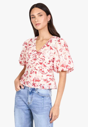 Ivy & Jack Womens Pleat Front Bubble Sleeve Top
