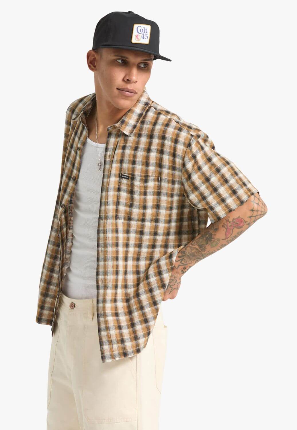 Brixton Mens Cru Linen Plaid Shirt