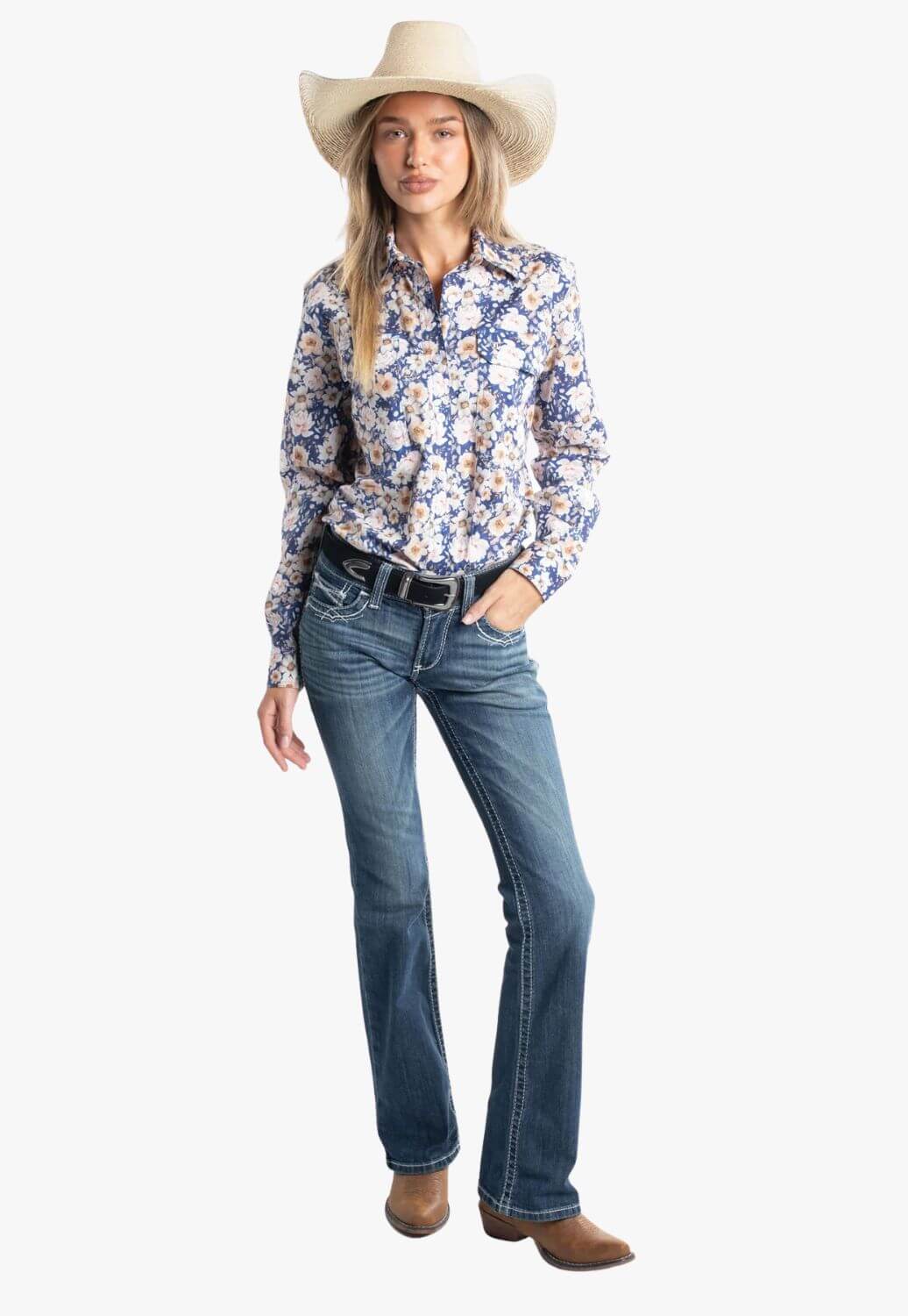 Just County Womens Abbey Full Button Work Shirt