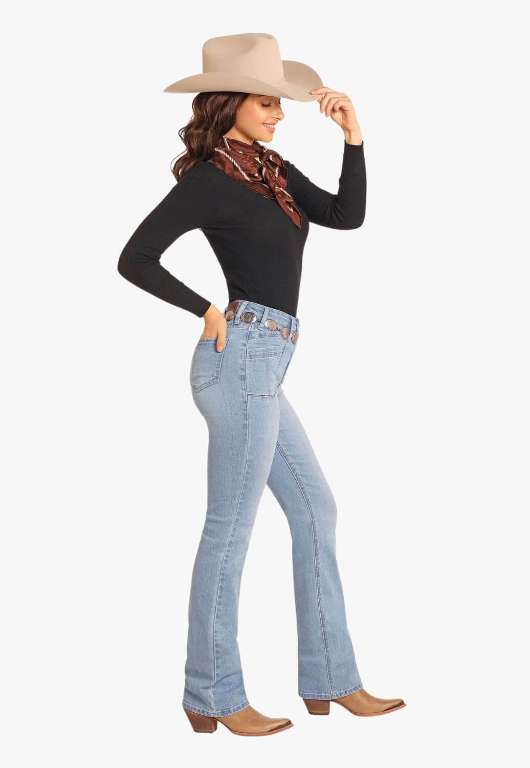 Rock and Roll Womens High Rise Petal Stitch Bootcut Jean