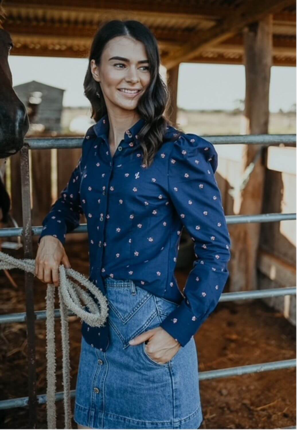 Gringa Denim Womens Dixie Embroidered Floral Long Sleeve Shirt
