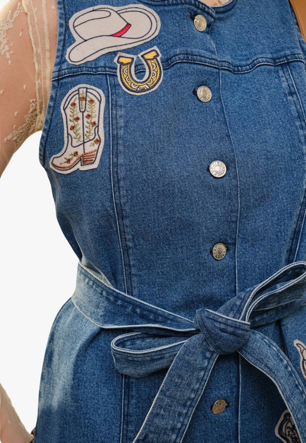 Blue B Womens Western Motif Patches Button Up Dress