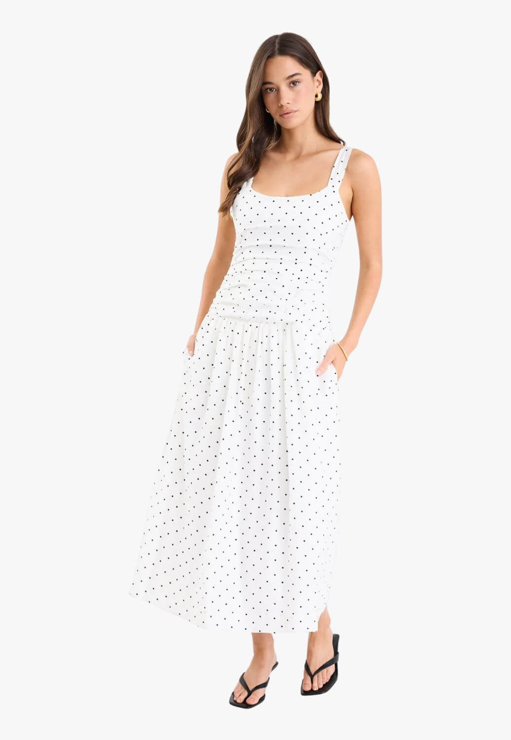 Tide Polka Dot Pleated Midi Dress