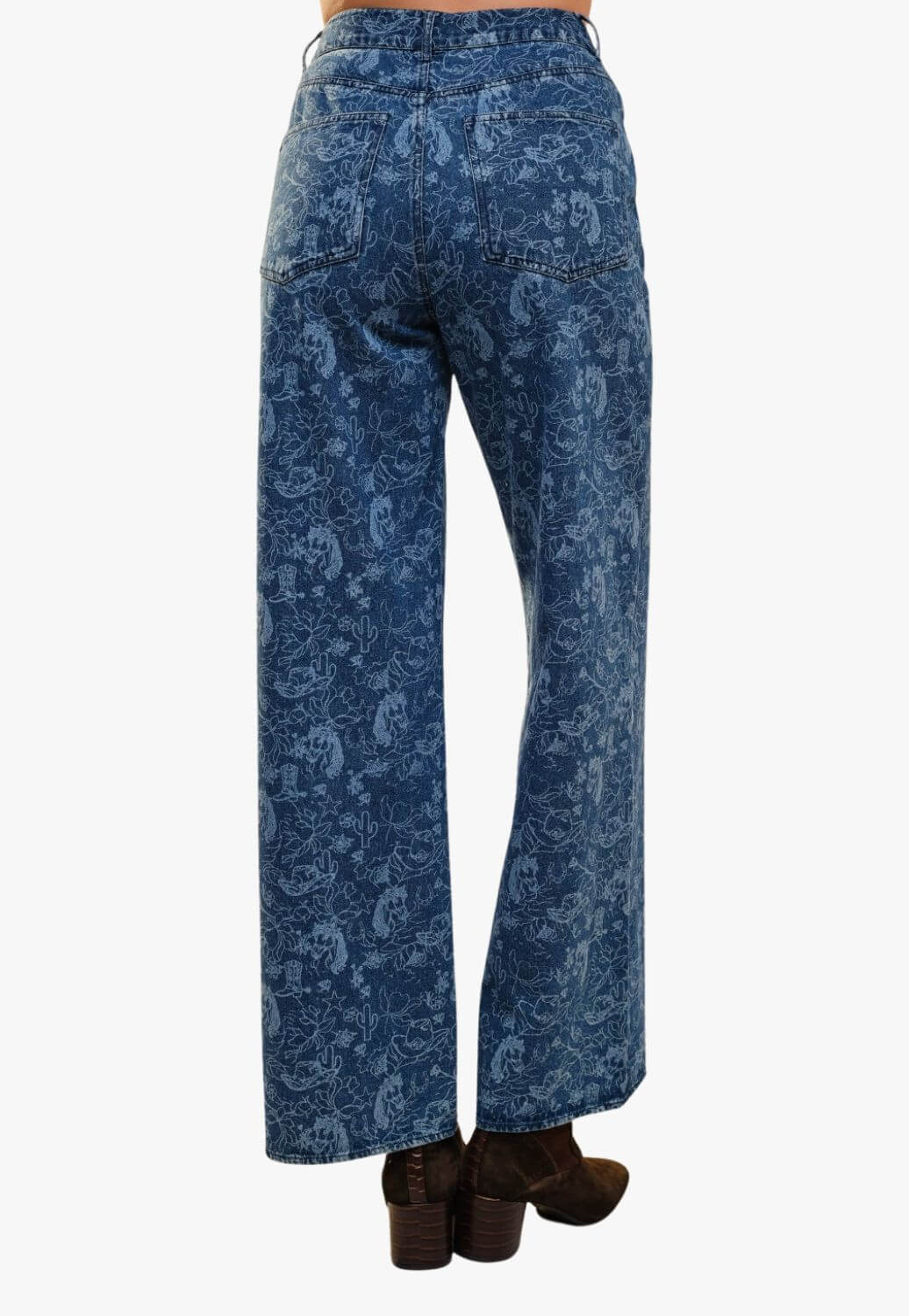 Blue B Womens Mid Rise Western Print Jean