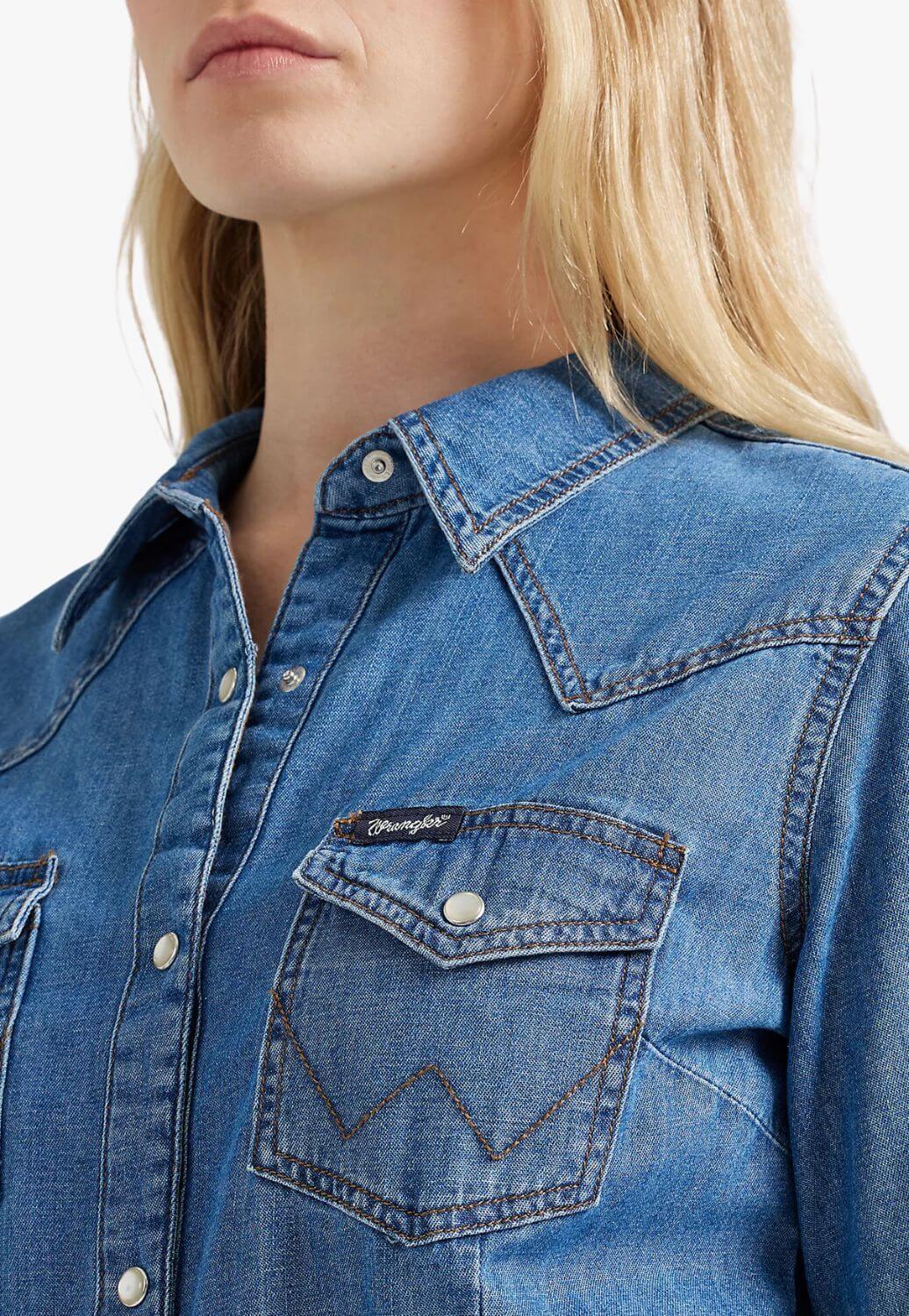 wrangler denim dress women Wrangler Women's Drop Waist Denim Dress, M