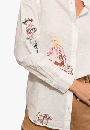 Blue B Womens Embroidered Western Cowgirl Motif Shirt