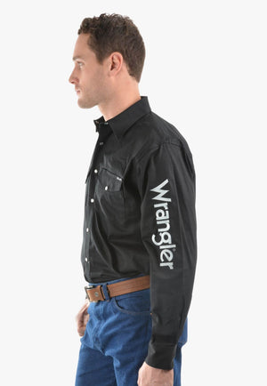 Wrangler Mens Logo Rodeo Long Sleeve Drill Shirt