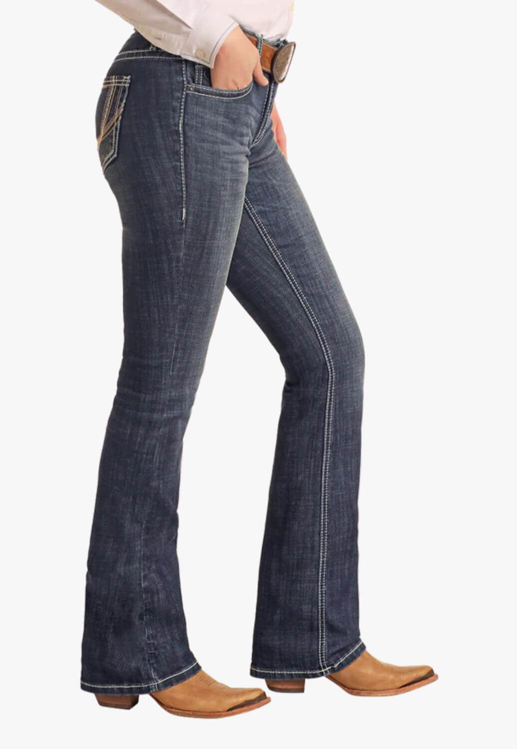 Rock and Roll Womens Curved Emb Riding Jean