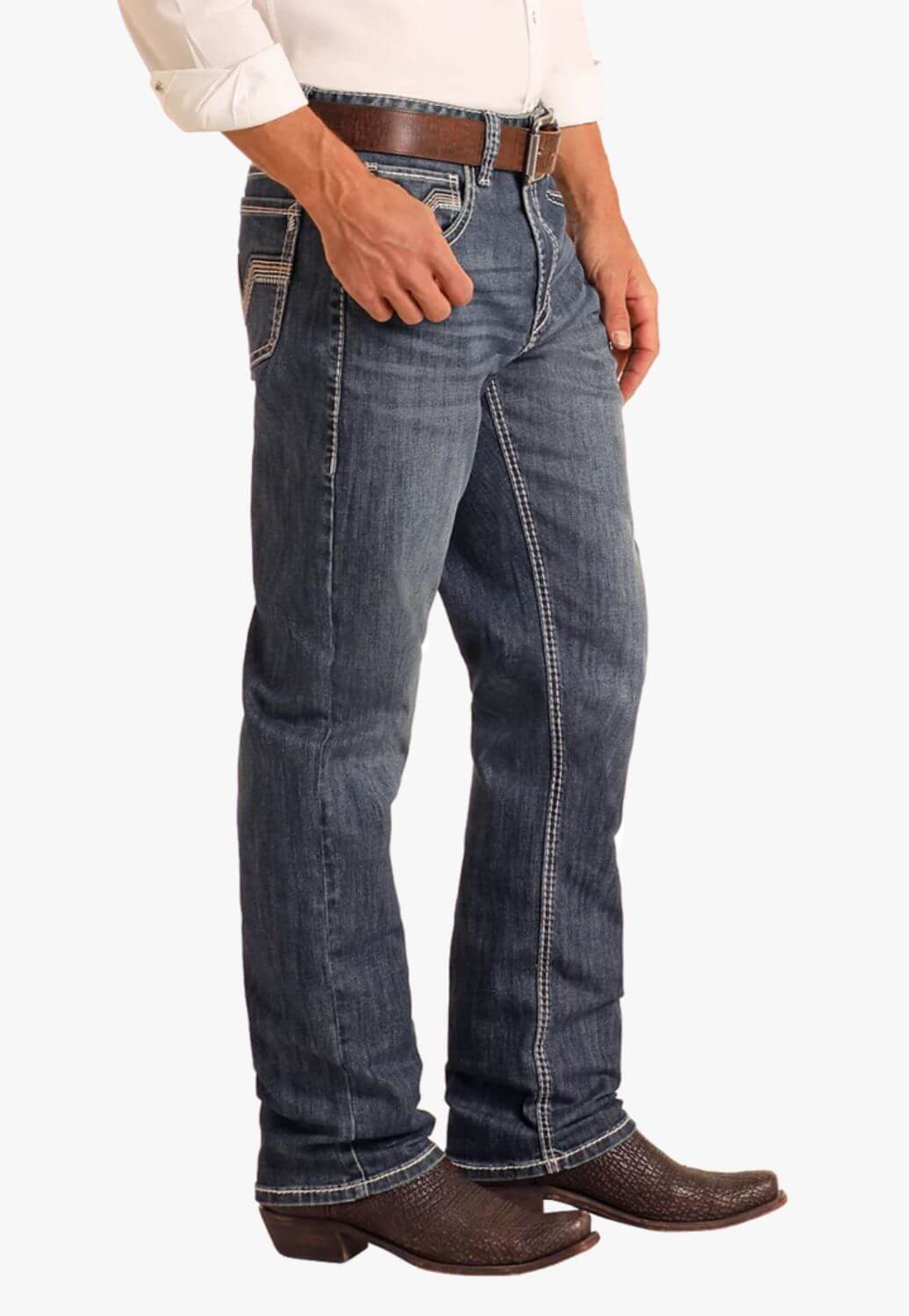Rock and Roll Mens Rope Stitch HR Pistol Stack Jean