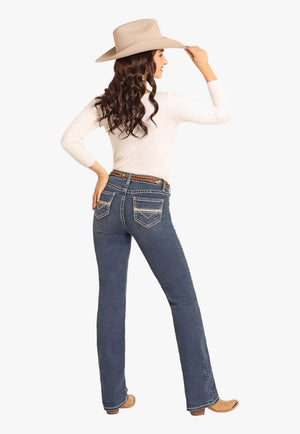 Rock and Roll Womens Pleather Embroidered Bootcut Jean