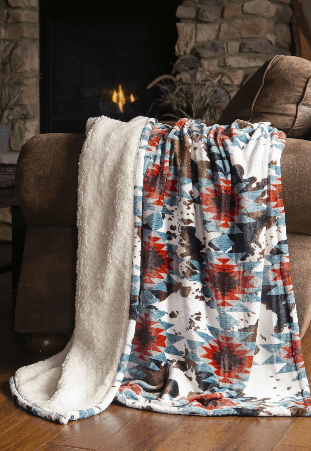 Wrangler Southwest Cowhide Plush Sherpa Throw